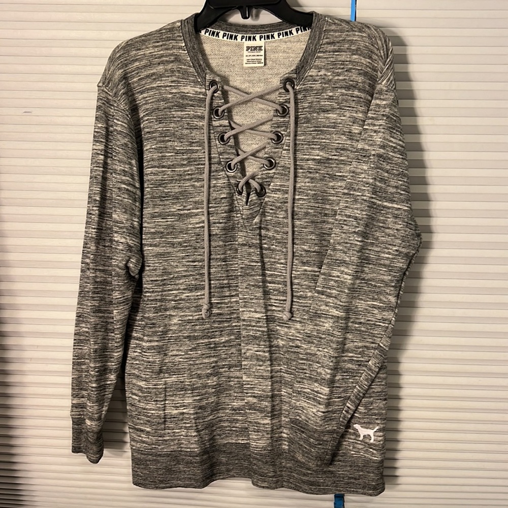 VS PINK Lace-Up Campus Crew Pullover Sweatshirt